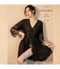 Sheer Lace Lingerie Robe & Gown Set - Sexy Sleepwear for Bedroom Lounge