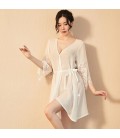 Sheer Lace Lingerie Robe & Gown Set - Sexy Sleepwear for Bedroom Lounge