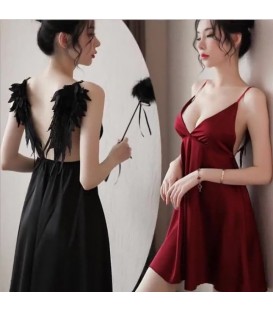 Elegant Angel Wing Lingerie Chemise - Sheer Lace Teddy Sleepwear for Bedroom Lounge