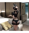 Bunny Roleplay Lingerie Set - Open Cup Bra with Fluffy Tail Panty & Lace Skirt