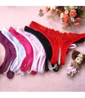 Pearl Massage Open-Crotch G-String - Sheer Mesh Panties