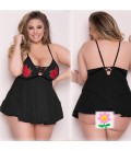 Plus Size Lace Chemise - Elegant Embroidered Sleepwear Set