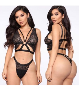 Black Lace Strappy Lingerie Set - Adjustable Seductive Underwear